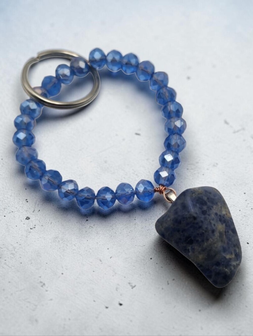 Handmade Blue Beaded Keychain with Sodalite Stone Pendant